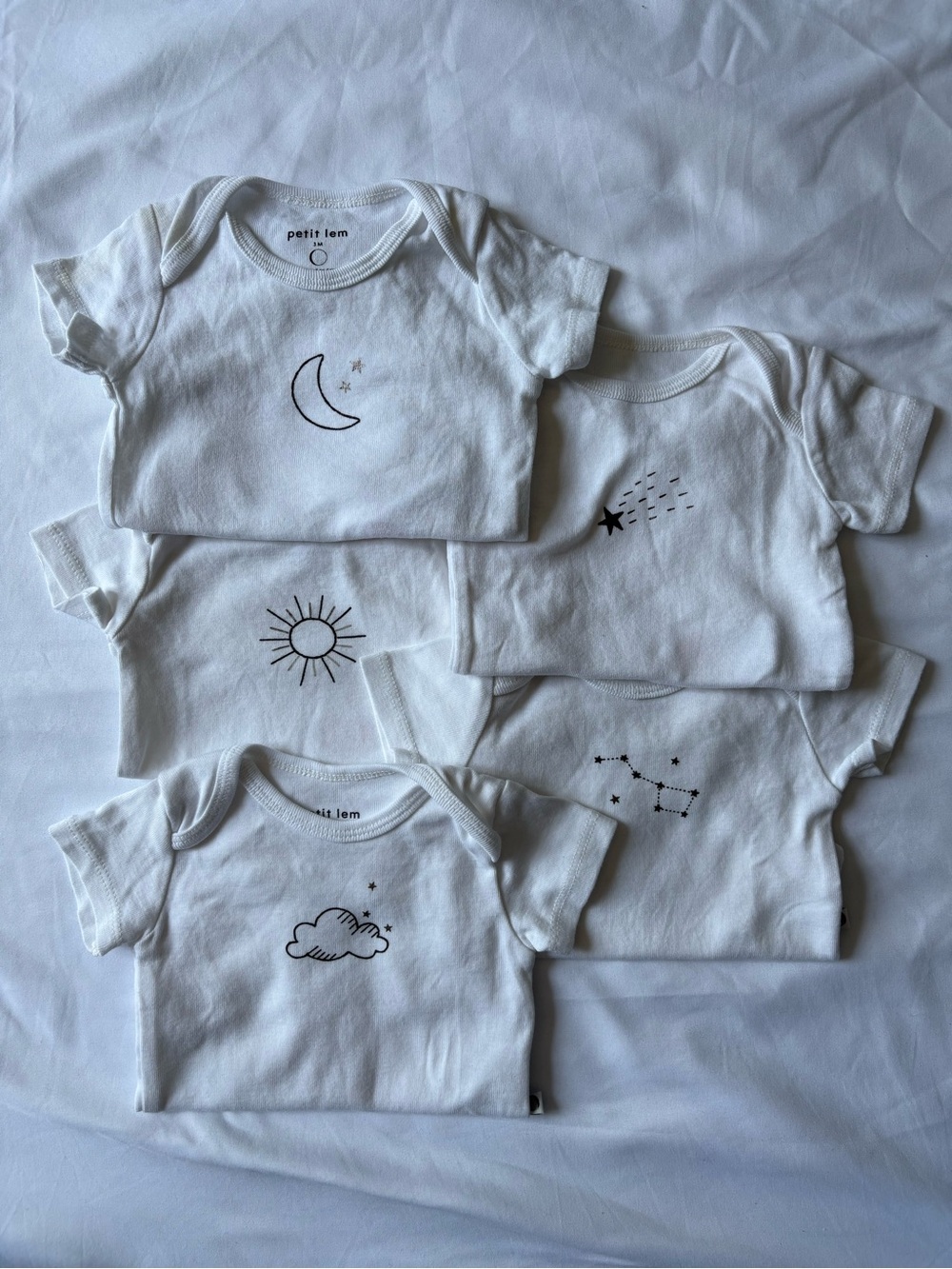 🚙🌸 White Baby Bodysuit Set with Black Celestial Prints